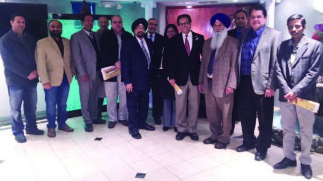 Photo caption: A dinner was hosted by Prof. Indrajit S Saluja in honor of the eminent ophthalmologist Dr. V.K. Raju at Richie Rich Palace in Richmond Hill, March 28. (From L to R) : Balwant Hothi, Davinder Sharma, Tirlok Malik, George Abraham,, Jehangir Khattak, Prof. Saluja, Rizwan Qureshi, Dr. Leela, Dr. Raju, Jarnail Singh Gilzian, Karan Beri, Rishikant Singh, a friend from PTC