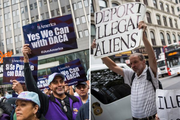 Activists protest for and against President Barack Obama's immigration policies on May 19 in New York City.