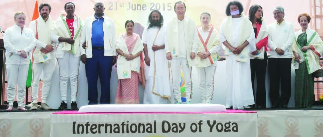 Dignitaries at the celebration of First Internation al Day of Yoga at the United Nations on Sunday, 21st June. Photo: Jay Mandal