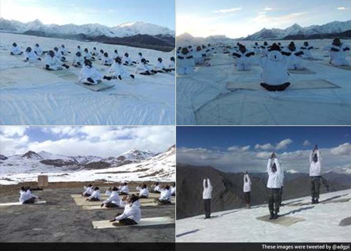 Indian Army personnel doing yoga at Kargil