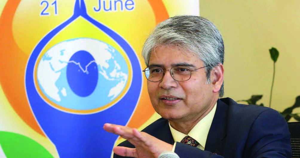 India's Permanent Representative to the United Nations, Ambassador Asoke Mukerji gave out details of International Day of Yoga celebrations at a press conference on June 17. - Photo/ Jay Mandal
