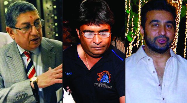 The SC gave N Srinivasan a clean chit on allegations of covering up misdeeds in IPL 6. The court also said Gurunath Meiyappan (centre) and Raj Kundra were involved in betting.