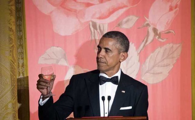 US President Barack Obama during a State Dinner in the East Room of the White House in Washington, DC, September 25, 2015. (AFP Photo)