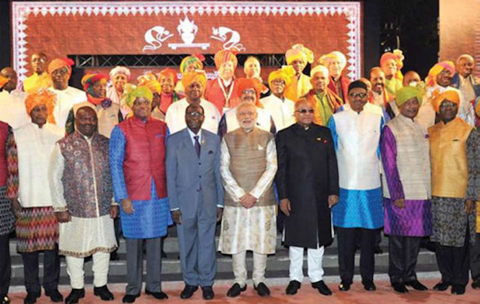 Prime Minister of India Narendra Modi with Representatives of countries from the African continent for the third India Africa Forum Summit in New Delhi, October 26-29.