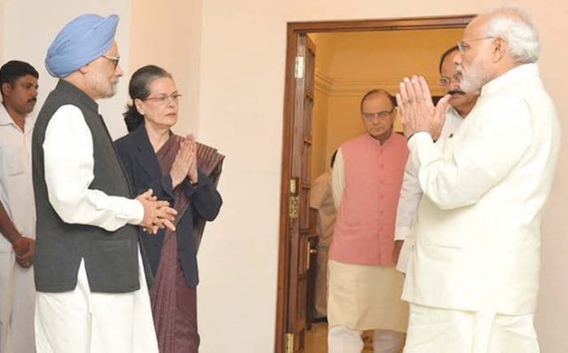 Congress President Sonia Gandhi (second from left) and former PM Dr. Manmohan Singh (extreme left) with PM Modi, (extreme right) Venkaiah Naidu and Arun Jaitley at 7 Race Course , November 27 to discuss the GST Bill. Inset: Speaker Sumitra Mahajan conducting proceedings on November 26.