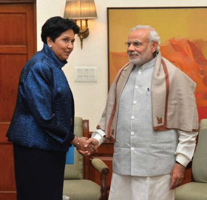 PepsiCo Chairperson Indra Nooyi with PM Modi in New Delhi, December 10.