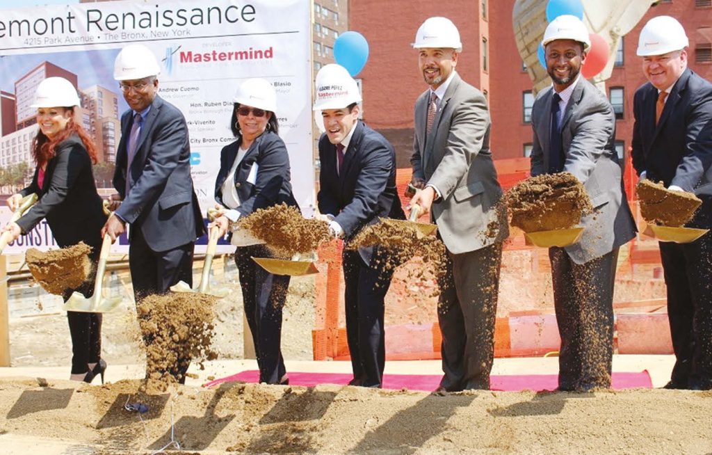 Bronx Borough President Ruben Diaz Jr. ( 5thfrom left) joined community leaders in groundbreaking for the new mixed-income Tremont Renaissance housing complex in the East Tremont section of The Bronx. Located between Webster Avenue and Park Avenues, May 25.