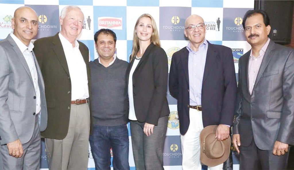 At the launch. From left to right: Neeraj Arora, EVP, Head of International Business, Sony Pictures Network; Vagn Fausing, Owner Representative, Kawan Foods; Rahul Walia, Founder South Asian Spelling Bee; Hayley Freundlich, Director, Diverse Markets and Marketing Support, MetLife; Nasser Beg - Bombay Trading, Britannia Agency; Jaideep Janakiram, SVP International Business- Head of North America, Sony Pictures Networks