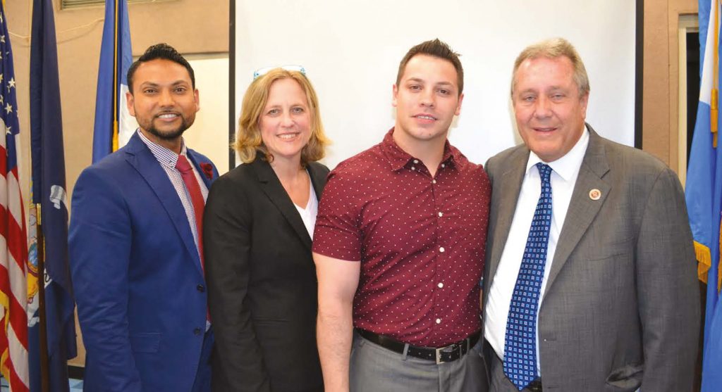 L to R: Caribbean Equality Project Executive Director Mohamed Q. Amin, Queens Borough President Melinda Katz, NYC Public School Teacher Justin Monaco and NYC Council Member Daniel Dromm gather at the 2016 LGBT Pride Celebration at Queens Borough Hall.