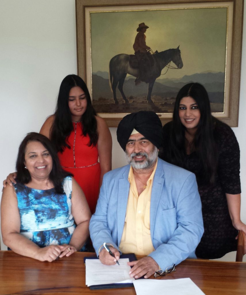 Dr. Harkeerat and Deepta Dhillon (seated, right to left) have established a research award to support Ph.D. students engaged in Sikh and Punjabi Studies in the arts and humanities. Pictured with them are daughters (l-r) Avika and Bani.