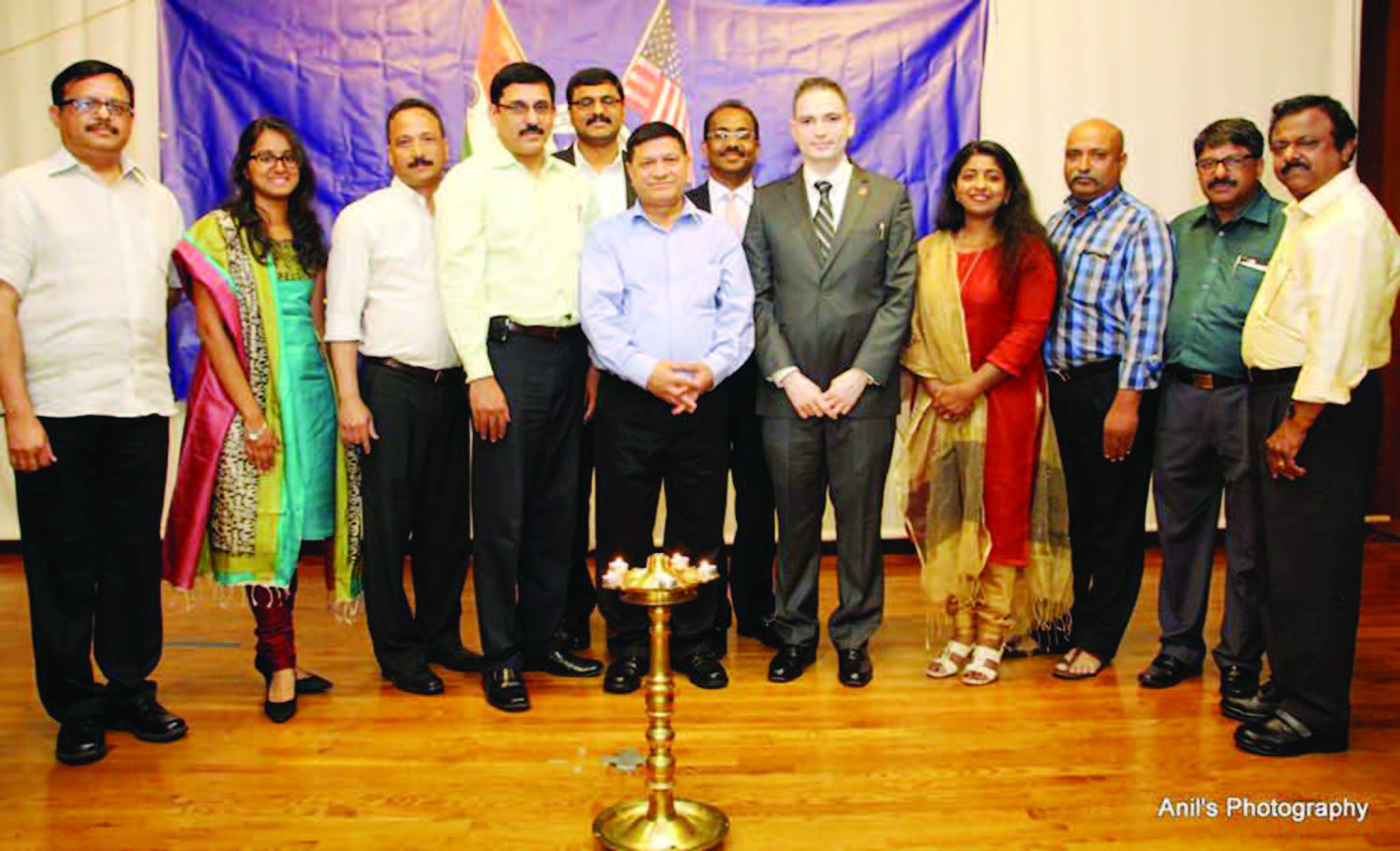 Chief Guest Dilip Chauhan, Director of Southeast/Asia n Affairs for Nassau County Comptroller (5th from right) with IAPC officers. Chairman of IAPC Ginsmon Zacharia is seen 4th from left and IAPC President Parveen Chopra, 5th from left.
