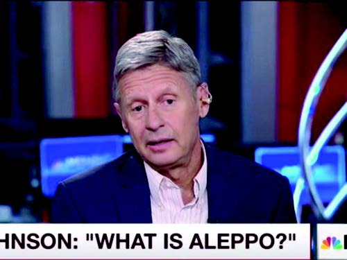Libertarian presidential candidate Gary Johnson was confounded by the question "What would you do, if you were elected, about Aleppo?"