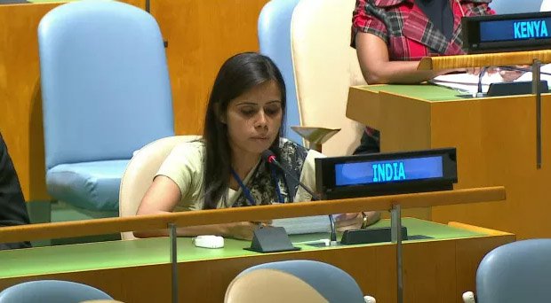 First secretary to the Indian permanent mission to the UN Eenam Gambhir responding to Nawaz Sharif’s speech