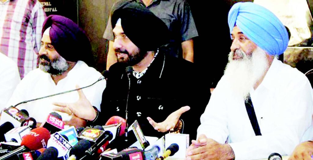 Founder of new front 'Awaz-e-Punjab' Navjot Singh Sidhu addresses a press conference in Chandigarh on Thursday. Photo courtesy | PTI