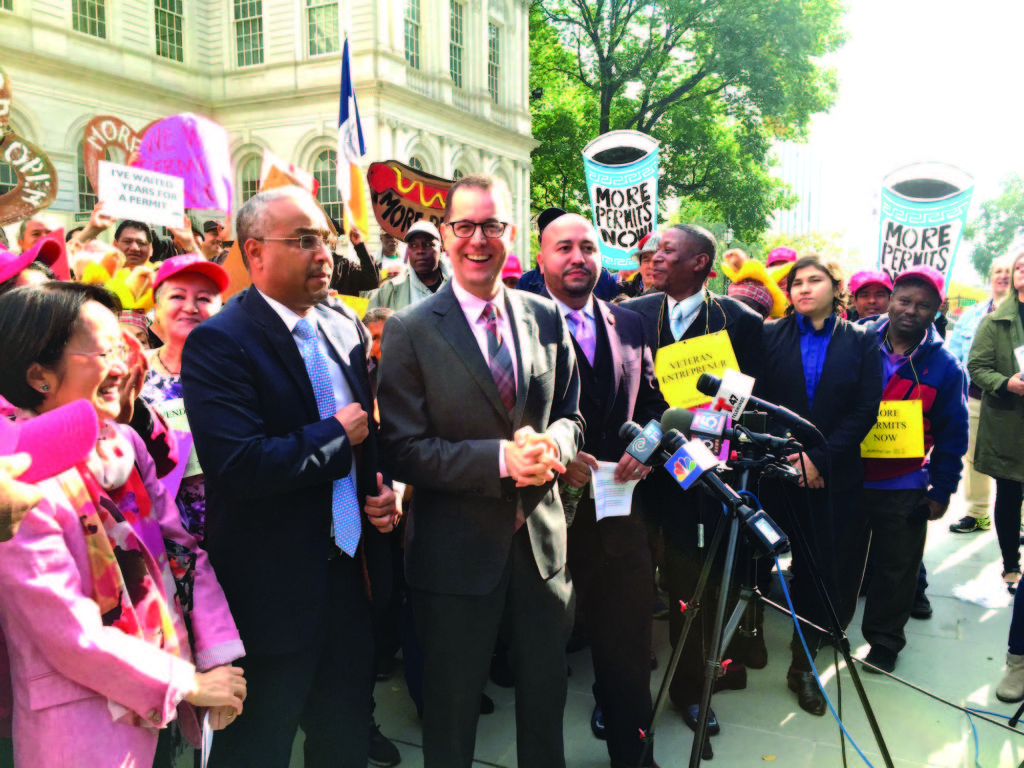 NYC Council Member Mark Levine (Right) along with others formally announced the introduction of Street Vending Modernization Act