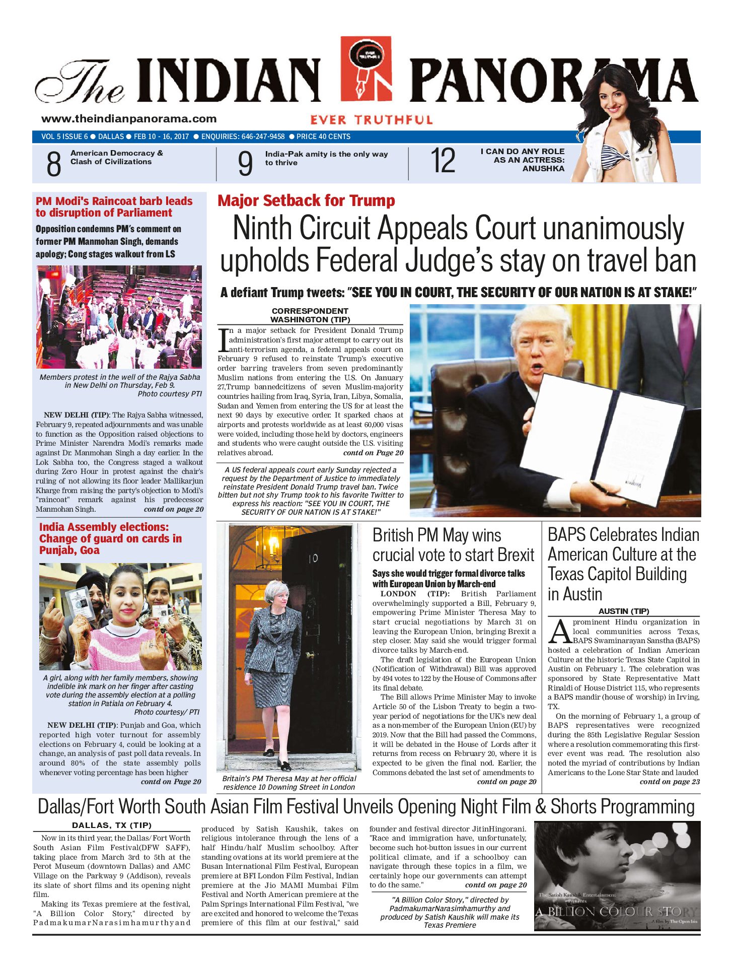 The Number 1 Indian-American Newspaper in New York & Dallas - VOLUME 5 ISSUE 6 | #Dallas | Feb 10 - Print Edition Replica