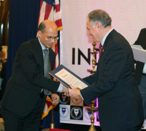 Nassau County Comptroller George Maragos presents a Citation to Dr. Mohapatra at the Indo-American Press Club gala, March 4, 2017 Photo/ Mohammed Jaffer-SnapsIndia