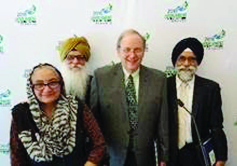 Dr. Robert Sellers, Chair of Board of Trustees of Parliament of the World's Religions with Dr. Satpal Singh (SCIR), Ajit Singh Sahota (WSO-Canada), and Surinder Kaur Sahota
